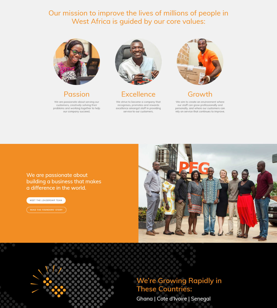 PEG Africa - Solar Energy Startup Website Design About Page